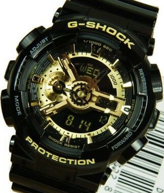 腕時計 メンズ Gショック 110型 クォーツ ケース幅50 mm ポリウレタンベルト ブラック|ゴールド色 G-SHOCK