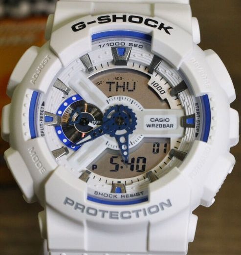 腕時計 メンズ Gショック 110型 クォーツ ケース幅50 mm ポリウレタンベルト ホワイト|ホワイト×ブルー色 G-SHOCK