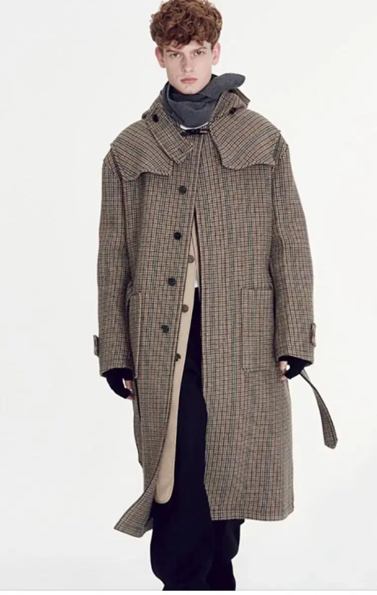 RECTO ドッグトゥース チェック ロング ダッフル コート ベージュ M