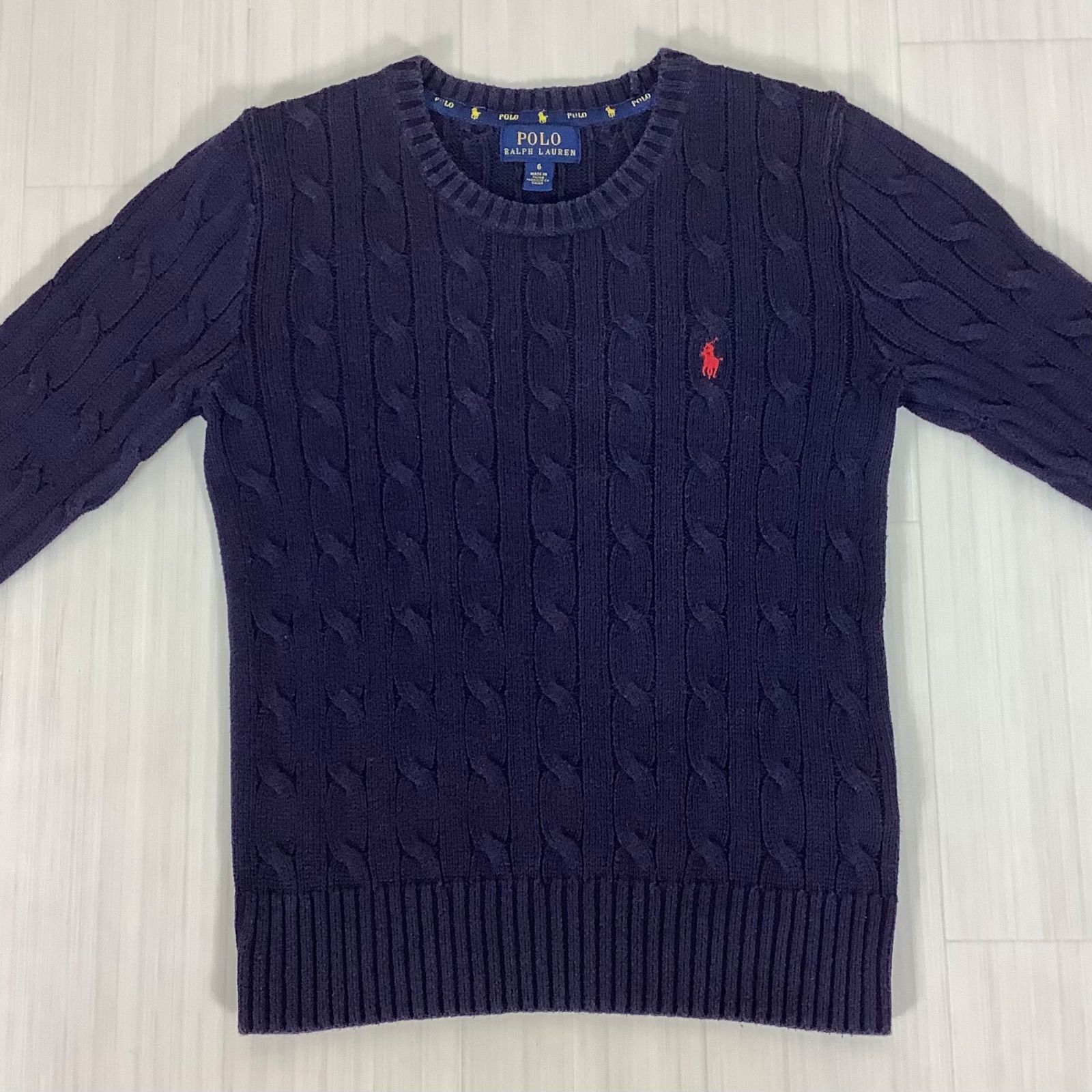 【新品】ポロラルフローレン ケーブルニット ブラック M 紫ポニー コットン カシミヤ混ポロラルフローレン Vネック ケーブルニット ポニー刺繍 S