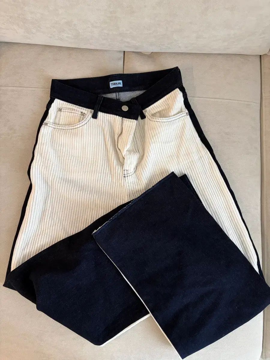 THEILMA ロイ 麻 コーデュロイ ツートン デニム パンツ S