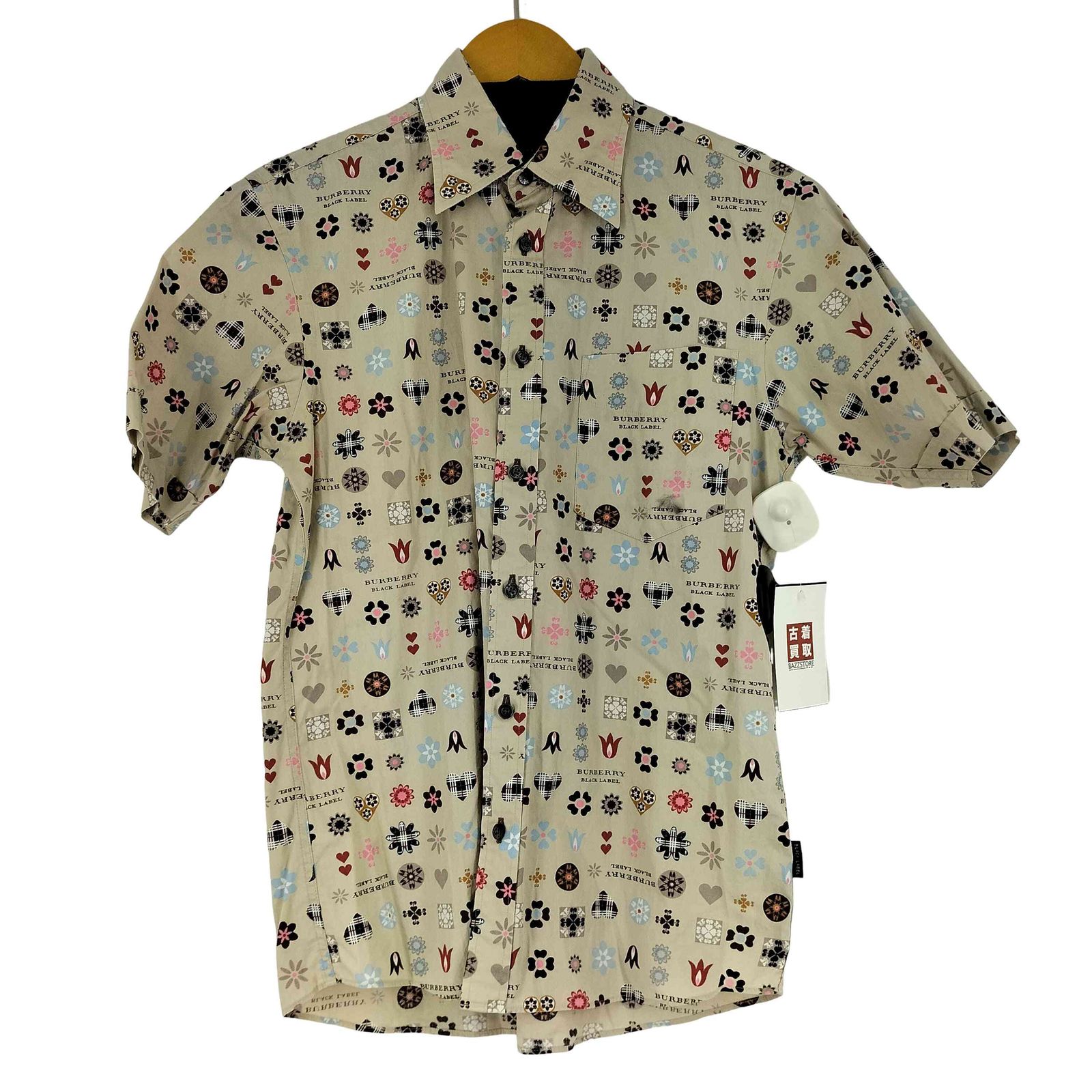 バーバリーブラックレーベル BLACK LABEL 総柄 S|S シャツ メンズ JPN 1