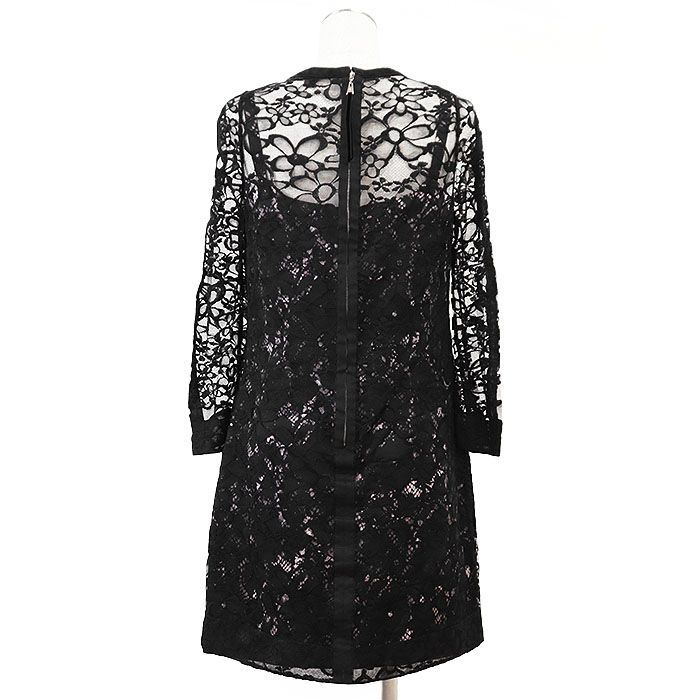 極美品 現行 ルイヴィトン ウール ニットワンピース 花柄 レース 黒 XS