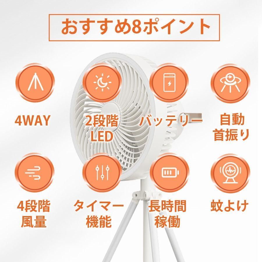 扇風機 LEDライト 壁掛け 吊り下げ アウトドア 充電式 卓上 キャンプ