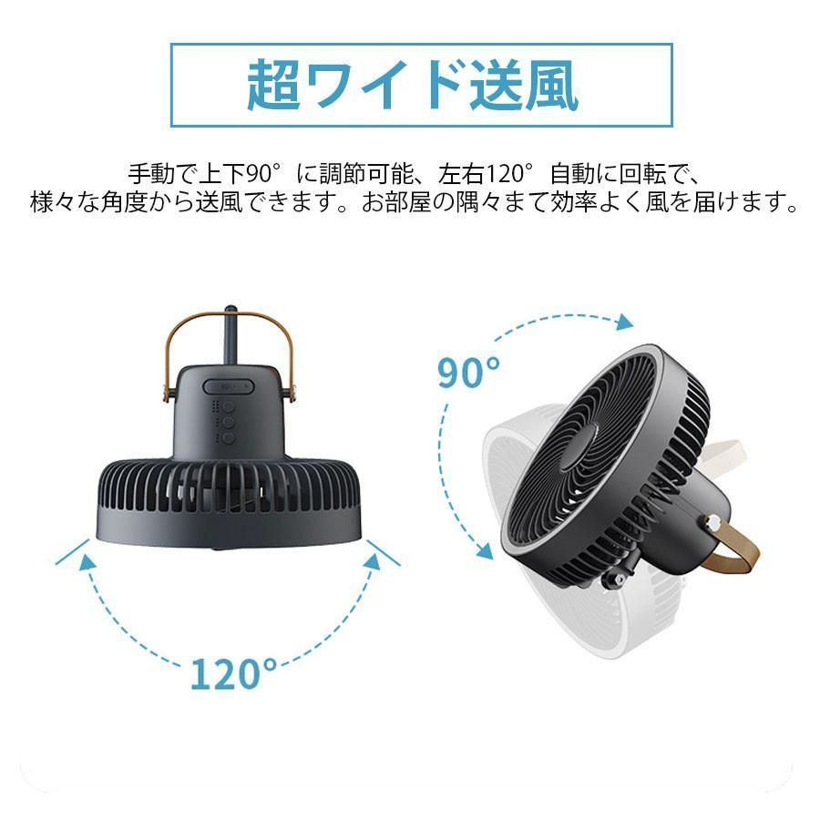 扇風機 LEDライト 壁掛け 吊り下げ アウトドア 充電式 卓上 キャンプ