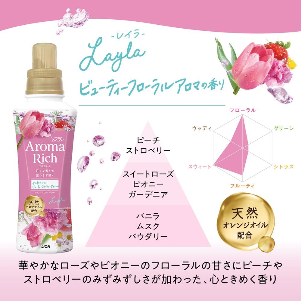  大容量ソフラン アロマリッチ レイラ ビューティーフローラルアロマの香り 液体 柔軟剤 詰め替え メガジャンボ 6.6ヶ月 2000 ml×6袋 柔軟剤 洗濯用品