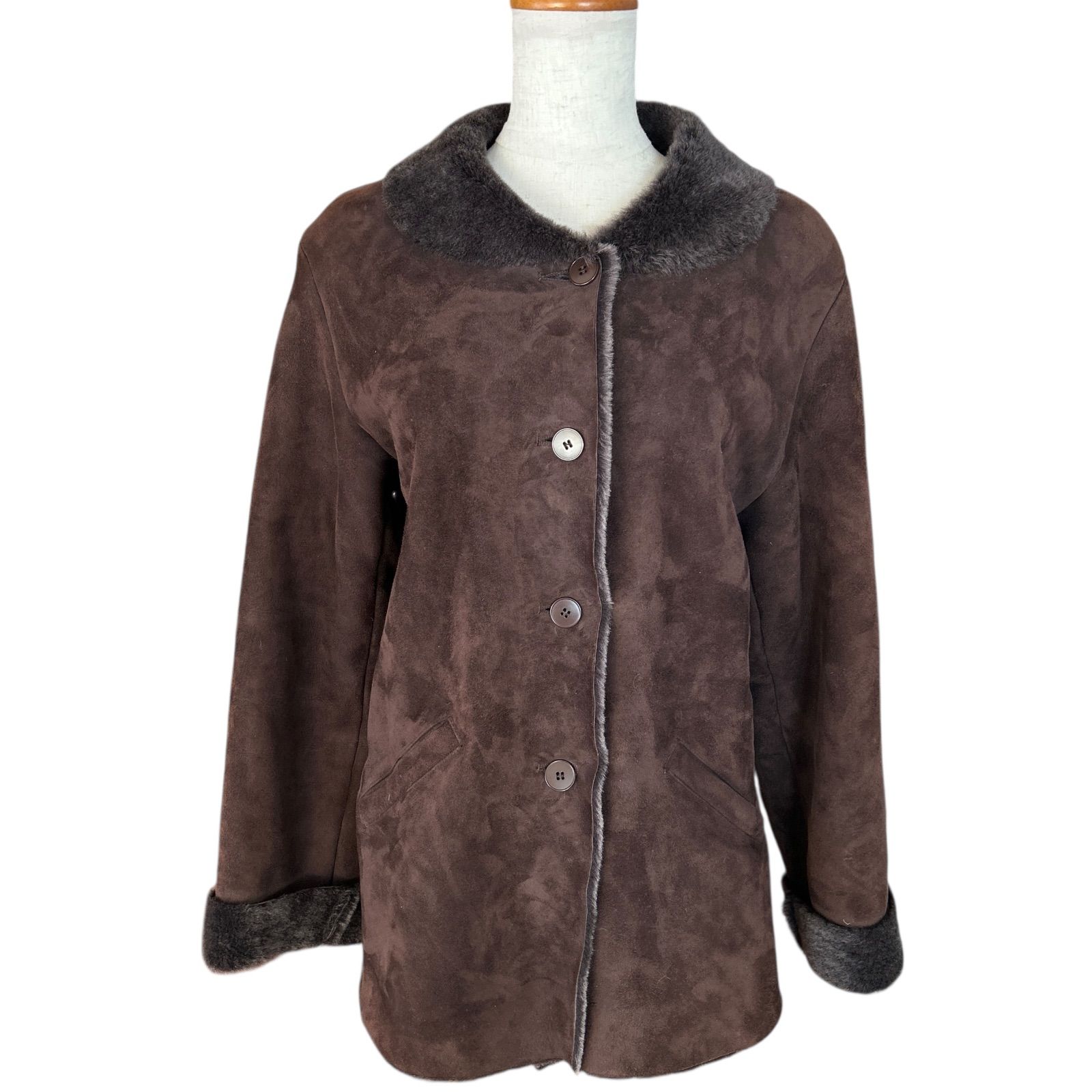 agnes b. special アニエスベー フランス製 本革 羊革 ラムレザー ムートンジャケット コート ダークブラウン 40