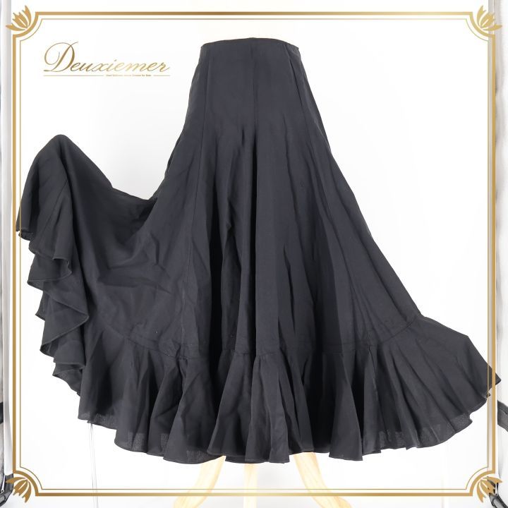 フラメンコ 衣装 ファルダ スカート 黒 無地 ボランテ フリル レッスン