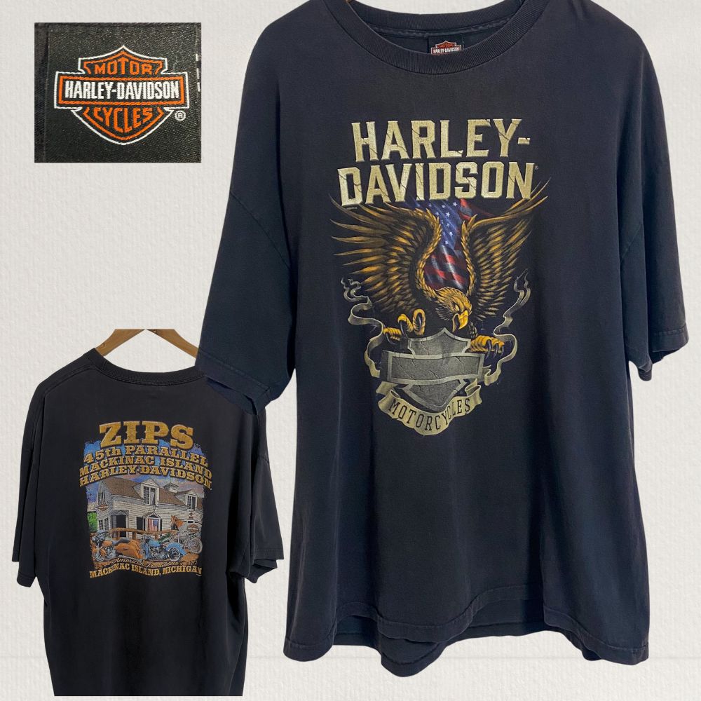 希少】ハーレーダビッドソン Tシャツ 両面プリント 鷲 イーグル 黒 2XL