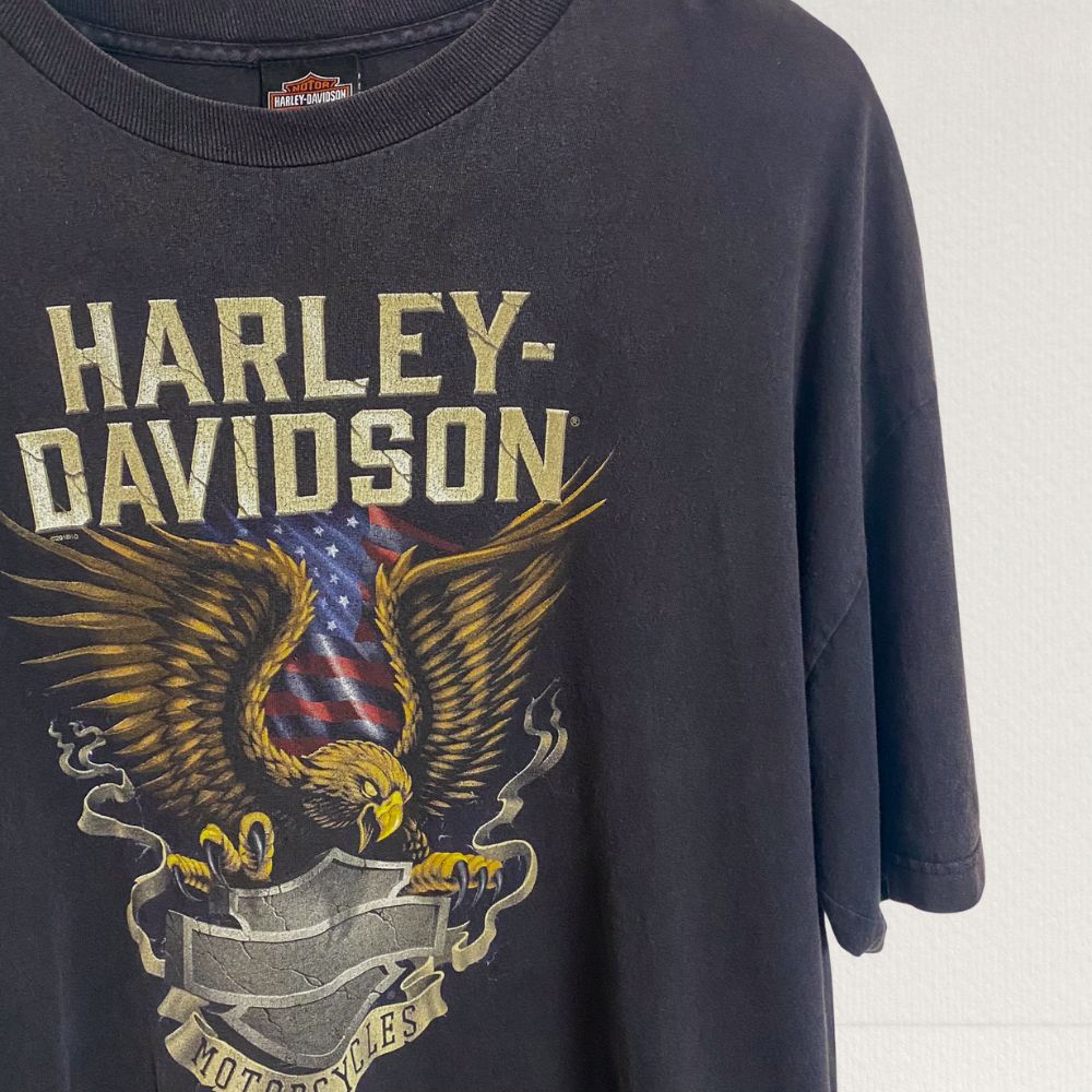 ハーレーダビッドソン Tシャツ 両面プリント 鷲 イーグル 黒 2 XL相当