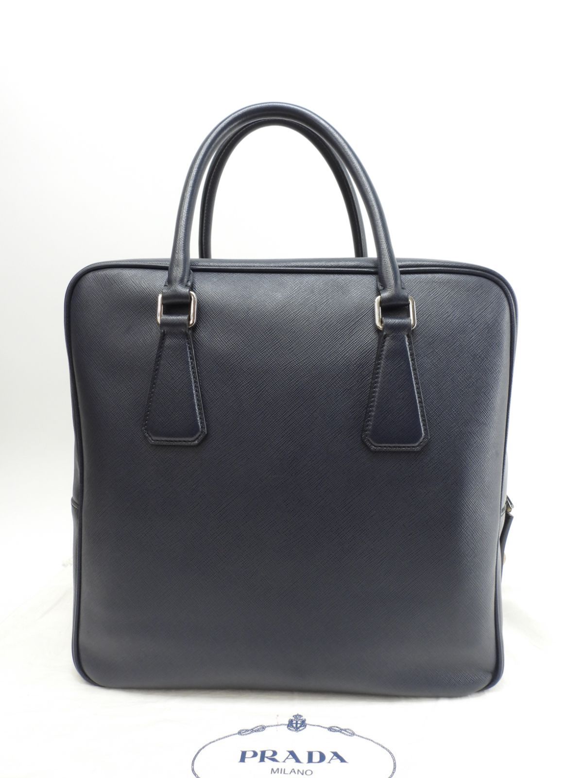プラダ ブリーフケース ダブルファスナー サフィアーノ紺 書類カバン