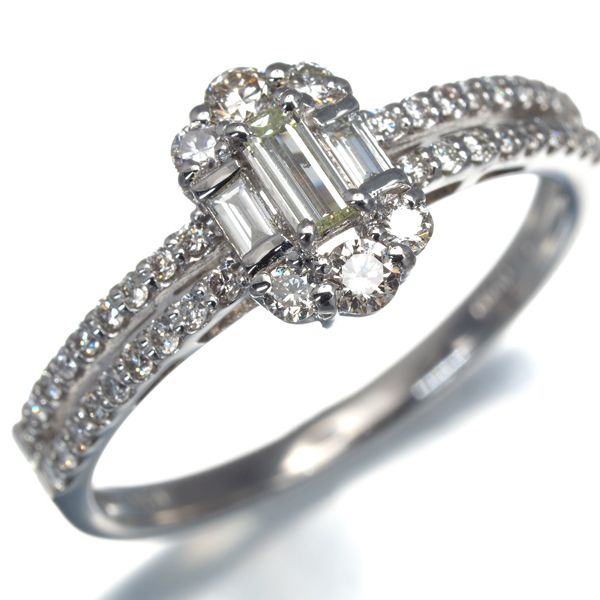 ダイヤ ダイヤモンド 0.50 ct 2種カット バケットカット クラシック リング Pt 900 184184