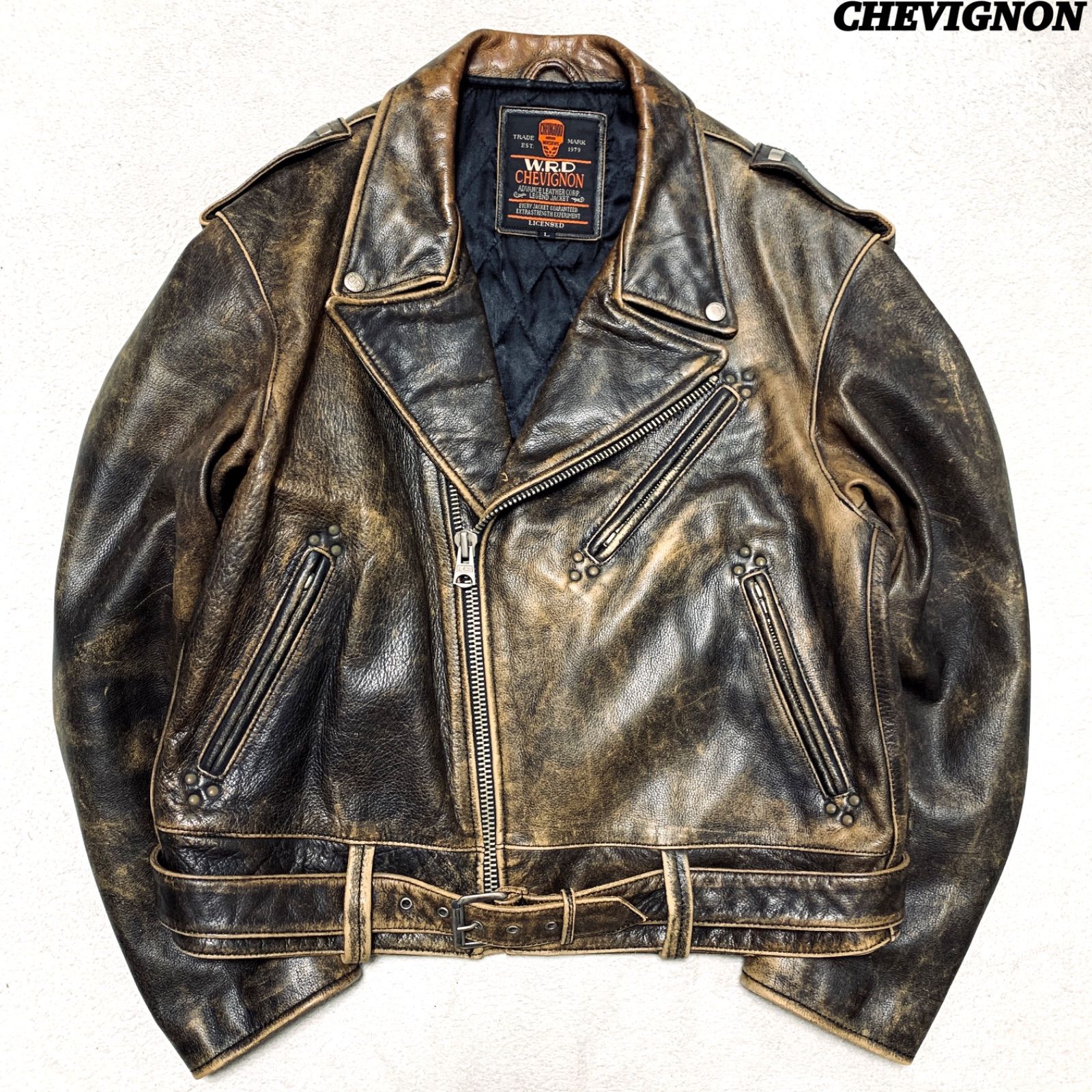 【極美品‼️】CHEVIGNON シェビニオン　レザーライダースジャケット CHEVIGNON レザージャケット ライダースジャケット ダブル 牛革 茶芯