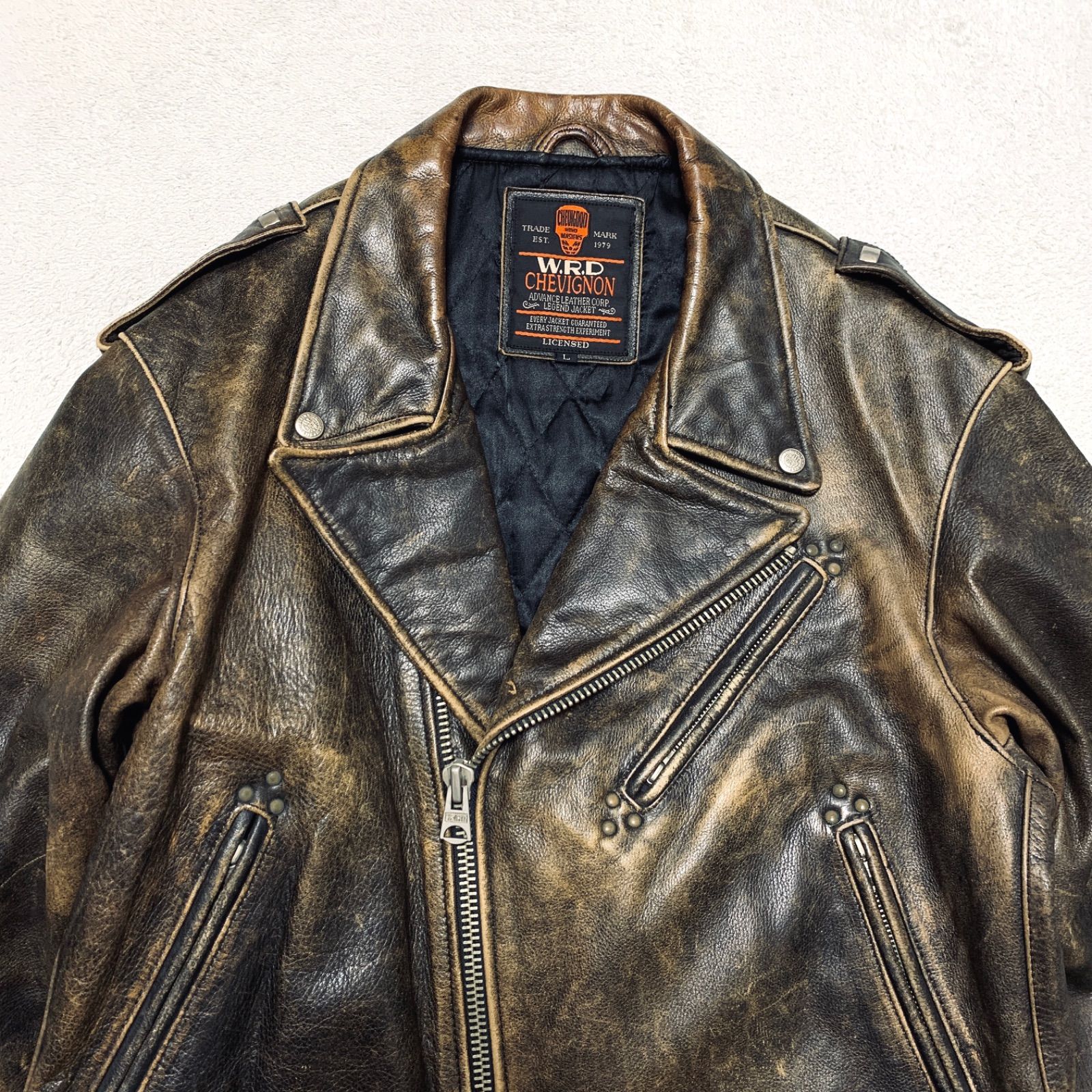 CHEVIGNON レザージャケット Lサイズ S】【80~90年代】CHEVIGNON レザージャケット 革ジャン シープスキン