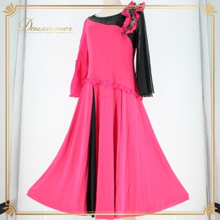 社交ダンス　ワンピース　ドレス　M 黒/ピンク スタンダードドレス WS0607D ブラック/ローズピンク M 社交ダンス