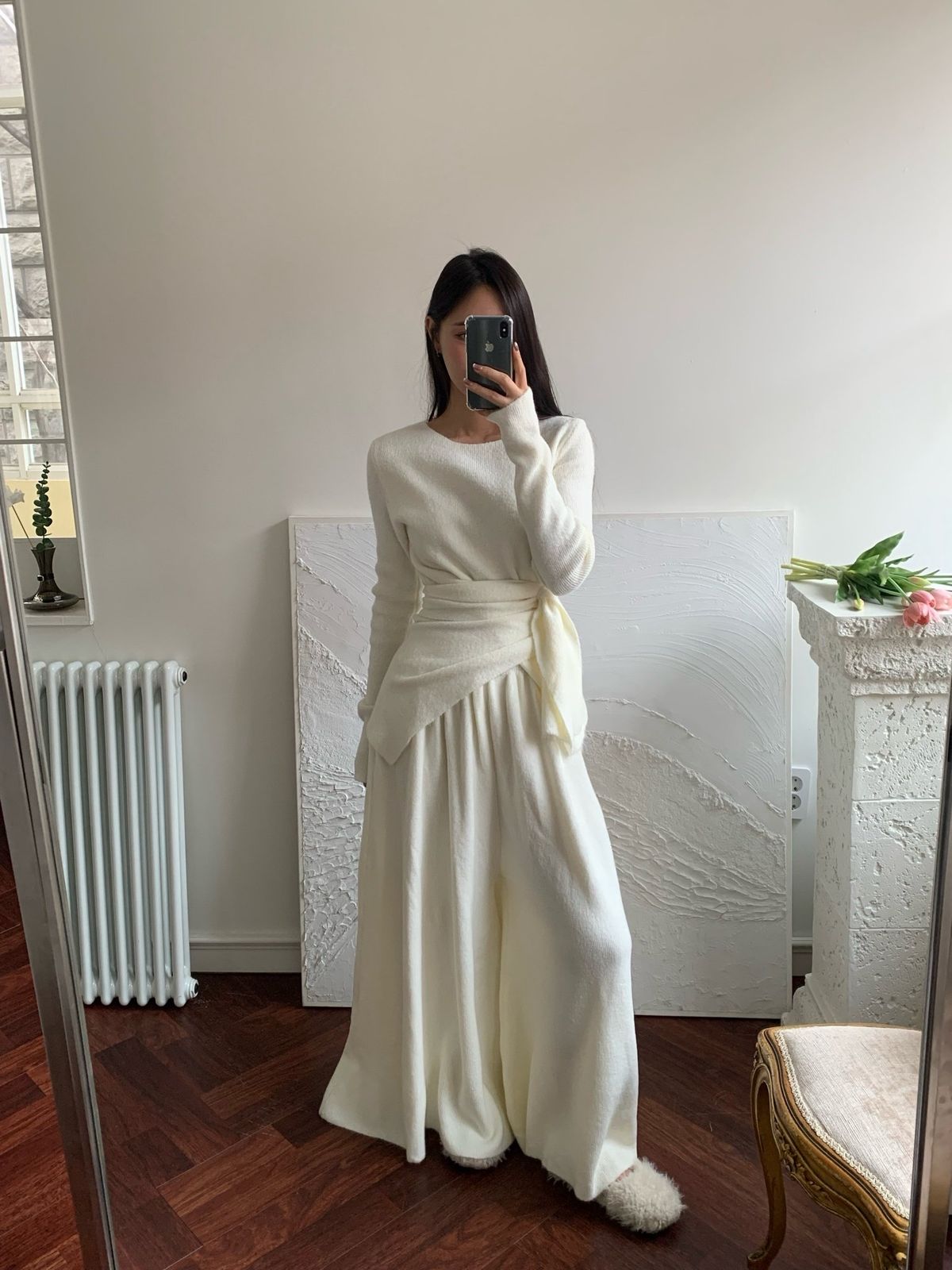 レイヤードニットセットアップset ゲストルック セット デイリー 上 下 カバー オフショルダー