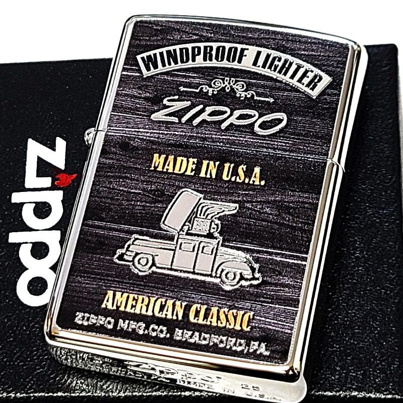 ZIPPO ライター ジッポーカー 裏面GUARANTEE アメリカンクラシック おしゃれ ジッポ ブラック ロゴ ウッド 両面柄違い加工 可愛い ギャランティ American Classic シルバー 車 彫刻 レトロ メンズ レディース ギフト