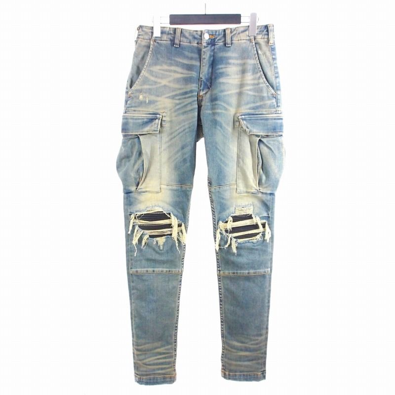 アミリ AMIRI ダメージリペア加工 スキニー カーゴパンツ デニム ジーンズ 29 インディゴ