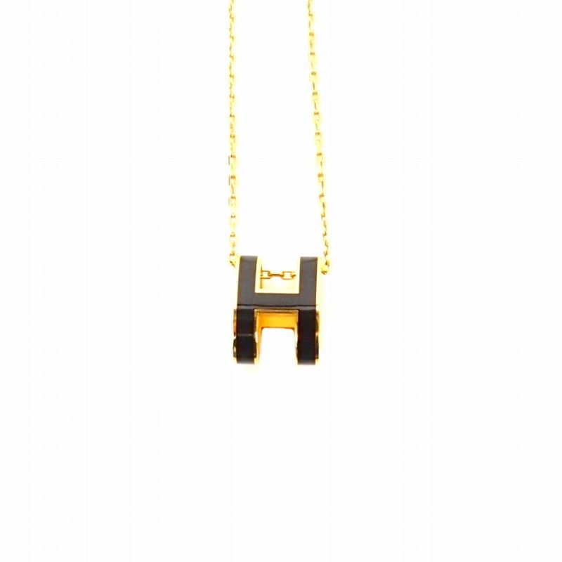 エルメス HERMES Mini Pop H pendant ミニポップアッシュ ネックレス ペンダント ブラック ゴールド 黒 金 147991 F 03