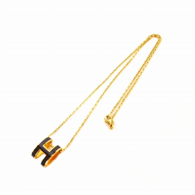  エルメス HERMES Mini Pop H pendant ミニポップアッシュ ネックレス ペンダント ブラック ゴールド 黒 金 147991 F 03 ネックレス アクセサリー