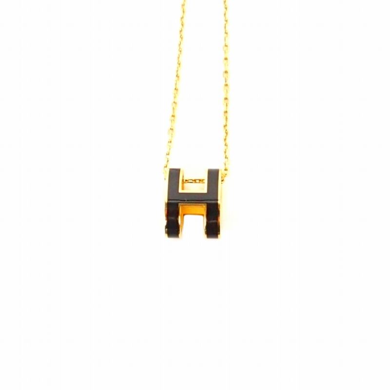 エルメス HERMES Mini Pop H pendant ミニポップアッシュ ネックレス ペンダント ブラック ゴールド 黒 金 147991 F 03