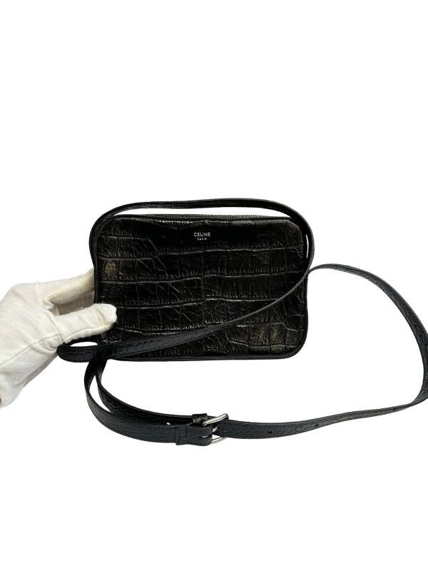 CELINE セリーヌ ホリゾンタル レザー クロコ型押し ブラック モバイルポーチ ショルダーバッグ