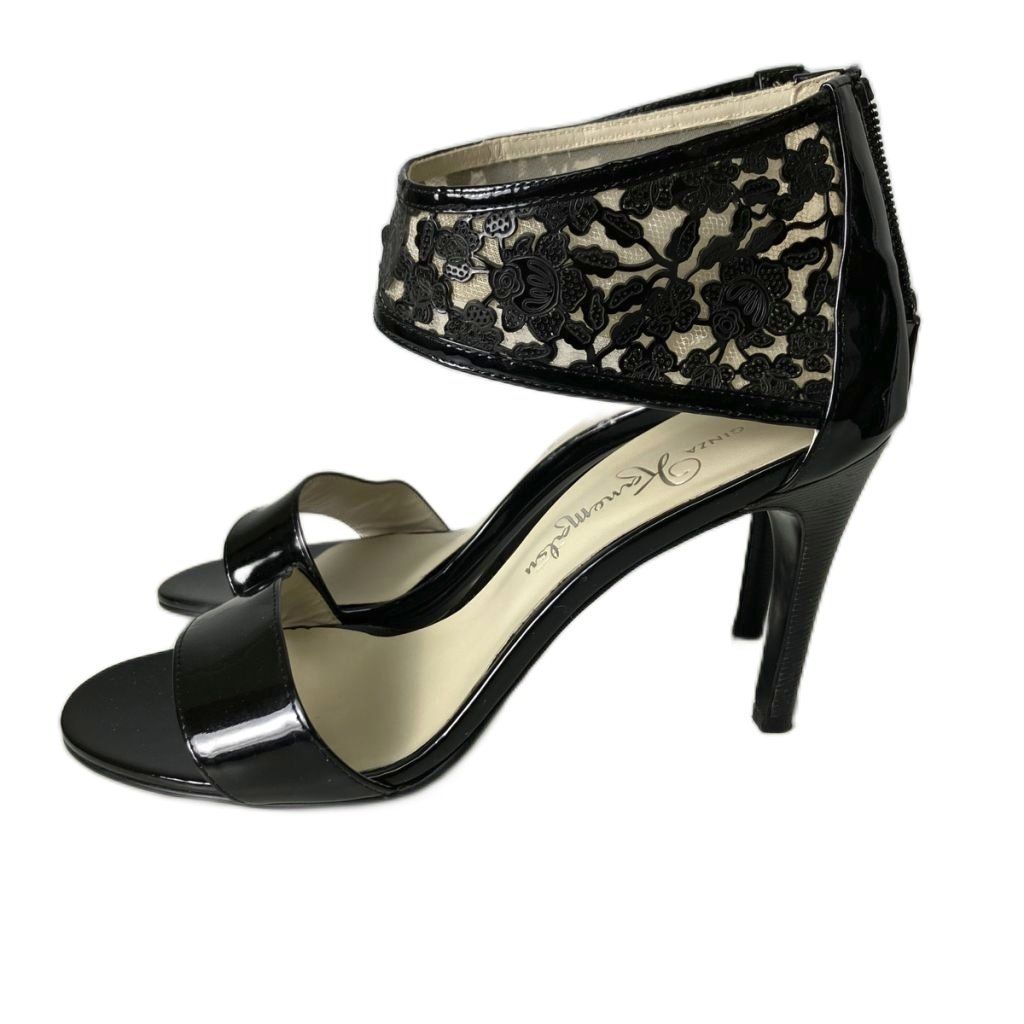 銀座かねまつ GINZA Kanematsu レース ヒール サンダル エナメル 24