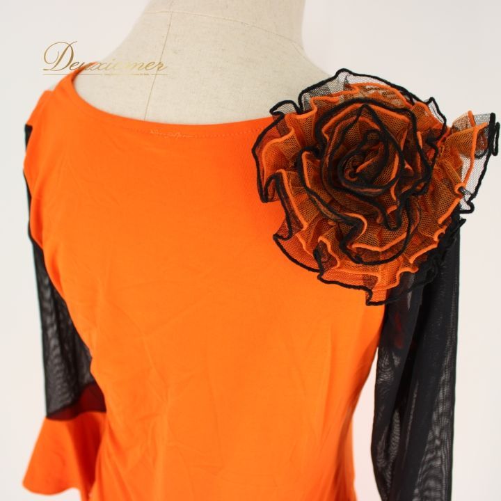 社交ダンス　ドレス　ラテン　橙　オレンジ　黒　ワンピース　衣装 新作 ラテン衣装 社交ダンス ラテンドレス ワンピース キャバ ダンス