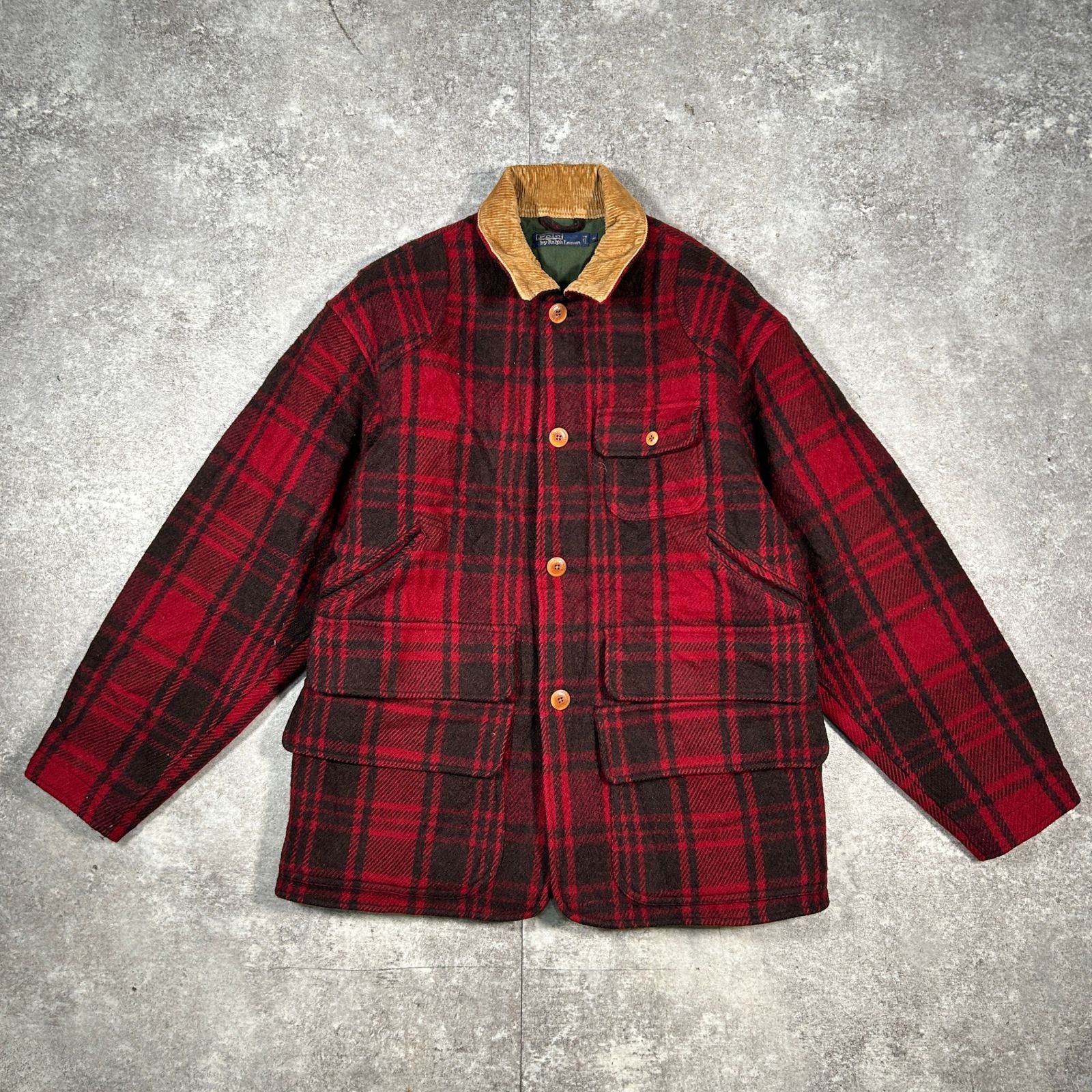Polo by Ralph Lauren ポロラルフローレン レッド ウール チェック柄 ハンティングジャケット HUNTING JACKET 90 s