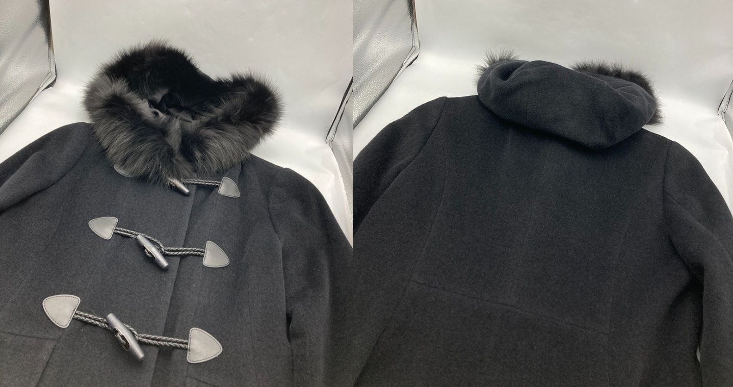 未使用級✨ Harrods フォックスファー モヘア混ウールコート 黒 ハロッズ Harrods ハロッズ アンゴラ混 フォックスファー ダッフルコート