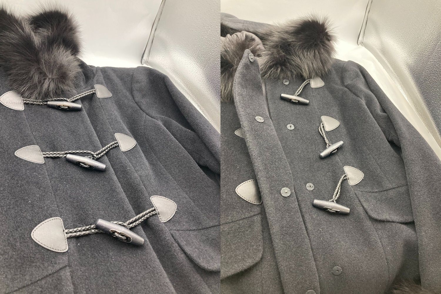 Harrods ハロッズ アンゴラ混 フォックスファー ダッフルコート