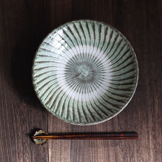 七寸皿 刷毛目 緑 坂本工窯 小鹿田焼 約φ21.5×5cm - メルカリ