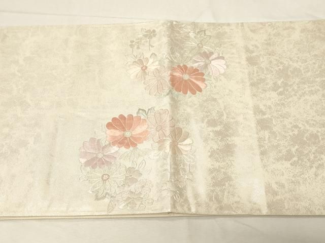 平和屋着物▽中国三大刺繍 相良刺繍 総刺繍 太鼓柄袋帯 草花文 金銀糸