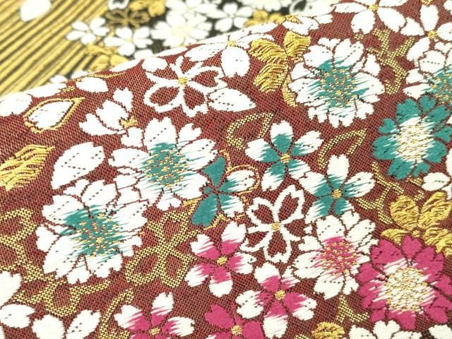 平和屋着物▽六通柄袋帯 唐織 舞桜文 金糸 正絹 逸品 DAAY9881az