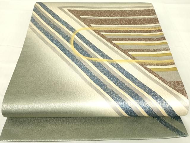 平和屋着物▽太鼓柄袋帯 作家物 幾何学柄 金通し地 正絹 逸品