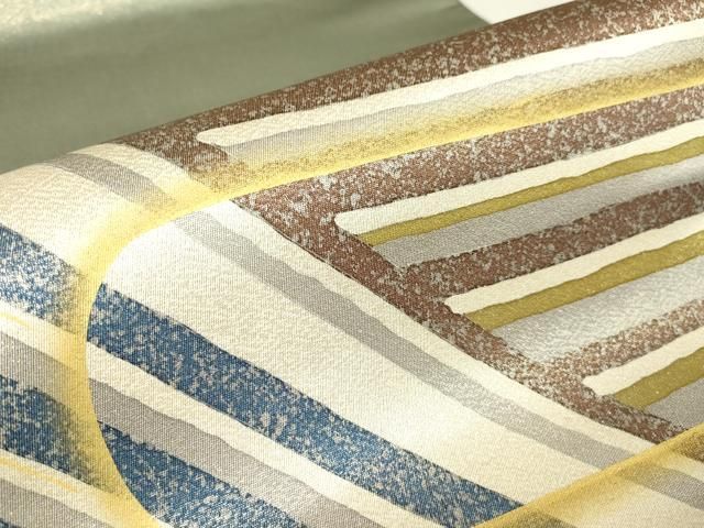 平和屋着物▽太鼓柄袋帯 作家物 幾何学柄 金通し地 正絹 逸品