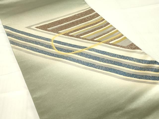 平和屋着物▽太鼓柄袋帯 作家物 幾何学柄 金通し地 正絹 逸品
