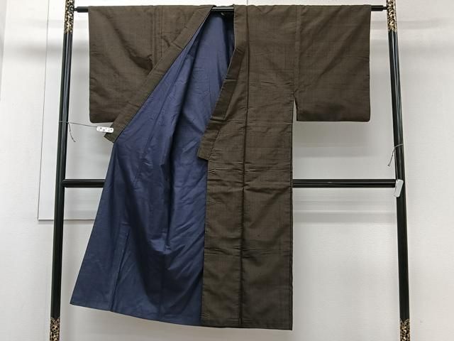 平和屋着物□男性 紬 アンサンブル 格子柄 正絹 逸品 CABB2631xi