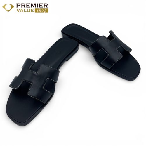 エルメス オラン サンダル 38 ノワール ボックスカーフ 24 cm