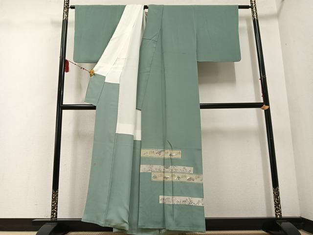 平和屋着物▽松尾光琳 色留袖 刺繍 人物草花文 銀彩 鬼しぼ縮緬 正絹