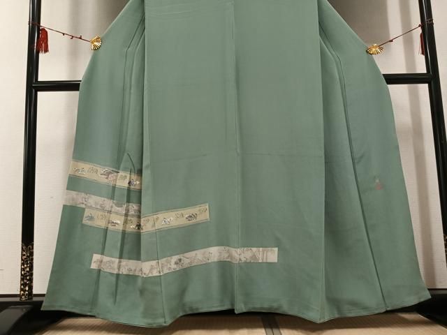 平和屋着物▽松尾光琳 色留袖 刺繍 人物草花文 銀彩 鬼しぼ縮緬 正絹