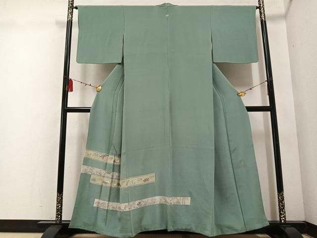 平和屋着物●松尾光琳　色留訪問着　刺繍　源氏歌仙図　銀彩　正絹　逸品　DAAQ3253ps 平和屋着物▽松尾光琳 色留袖 刺繍 人物草花文 銀彩 鬼しぼ縮緬 正絹