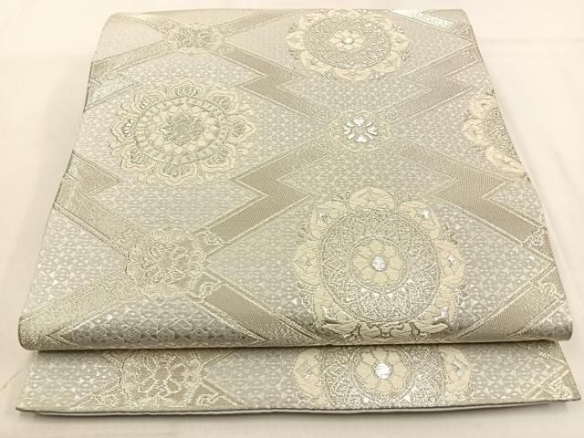 平和屋着物◎六通柄袋帯 唐織 松皮菱正倉院花文 銀糸 正絹 逸品