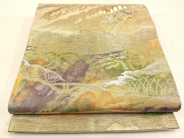平和屋着物◎六通柄袋帯 渡橋風景文 金銀糸 引箔 正絹 逸品 BAAW0606hj
