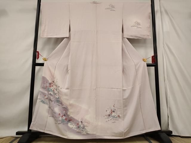 平和屋着物●訪問着　風景花文　暈し染め　正絹　逸品　AABE0251ck 平和屋着物□訪問着 草花文 暈し染め 金彩 正絹 逸品 未使用