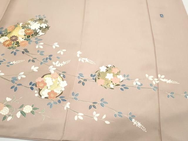 平和屋着物●豪華色留袖　友禅　作家物　花鳥文　金彩　正絹　逸品　AABE1261ph 平和屋着物▽豪華色留袖 作家物 駒刺繍 花丸文 金彩 伊と幸 反端付き