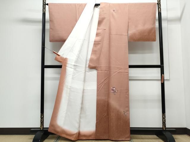 平和屋着物▽訪問着 刺繍 草花文 暈し染め 金彩 正絹 逸品 未使用