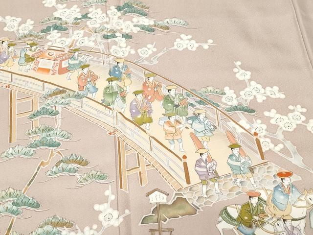 平和屋着物□豪華色留袖 作家物 手描き 渡り橋人物枝梅文 正絹 逸品 未