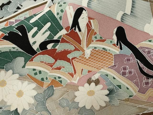 平和屋着物□豪華黒留袖 手描き 刺繍 人物屏風草花文 正絹 逸品 未使用