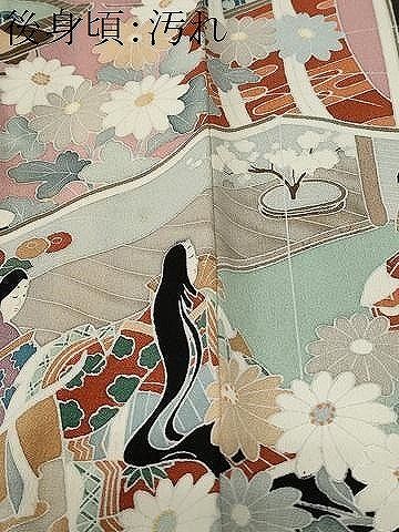 平和屋着物□豪華黒留袖 手描き 刺繍 人物屏風草花文 正絹 逸品 未使用